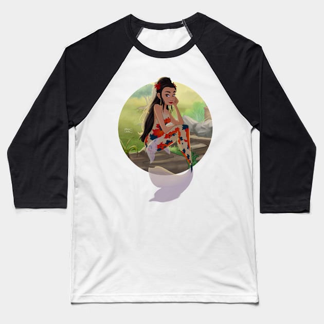 Koi Fish Mermaid Baseball T-Shirt by PastelShark